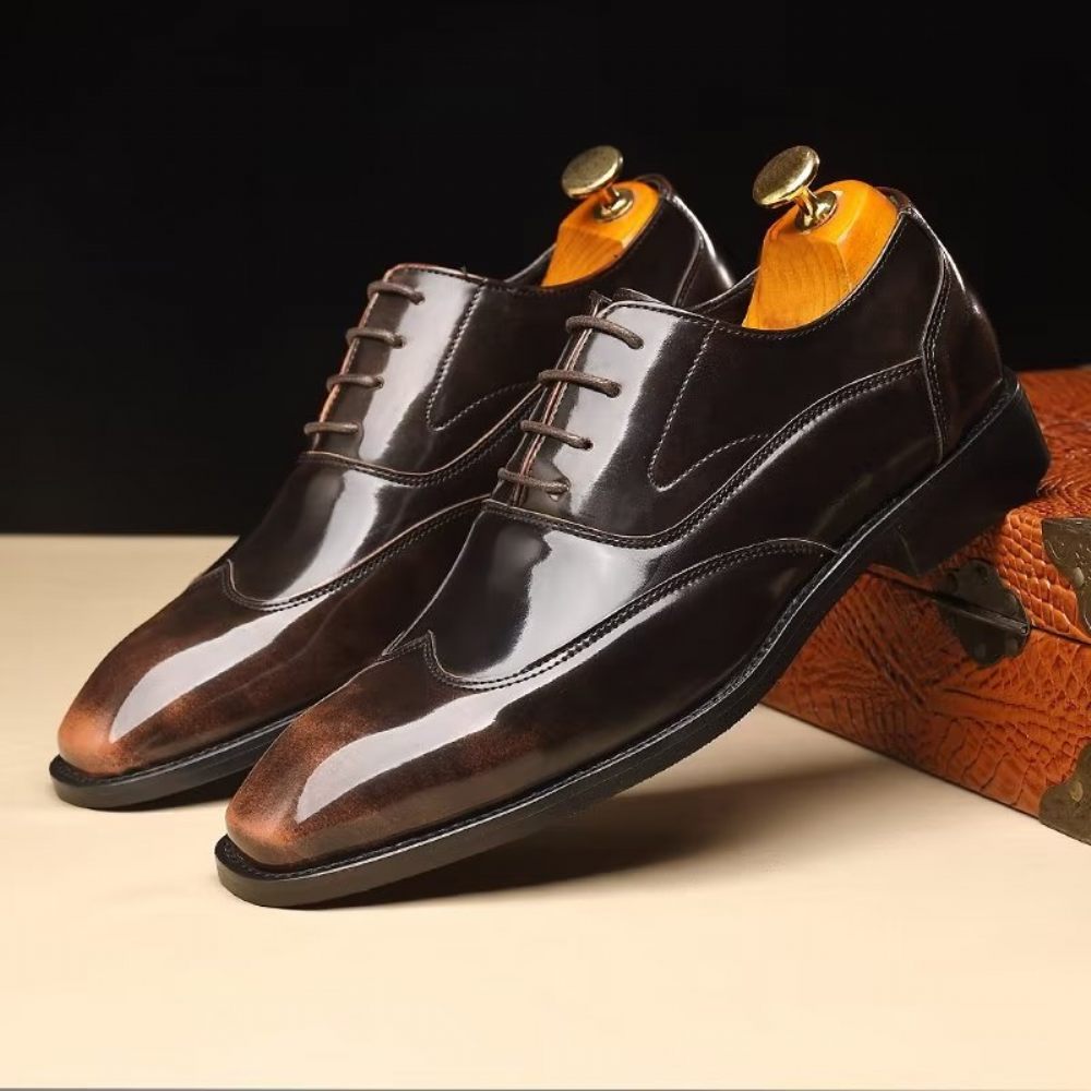 Chaussures Formelles Pour Hommes Habillées Oxford À Bout Pointu Microfibre Gaufrée Opulentes - Café