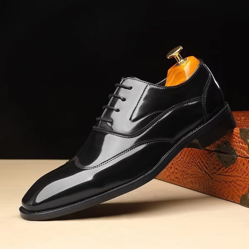 Chaussures Formelles Pour Hommes Habillées Oxford À Bout Pointu Microfibre Gaufrée Opulentes - Noir