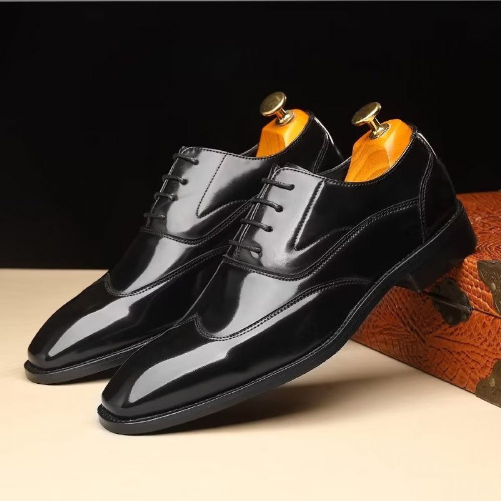 Chaussures Formelles Pour Hommes Habillées Oxford À Bout Pointu Microfibre Gaufrée Opulentes - Noir