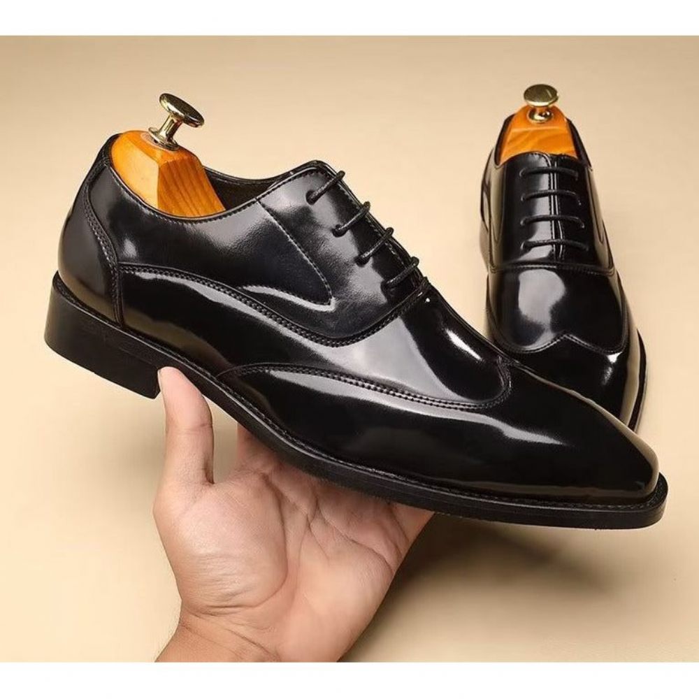 Chaussures Formelles Pour Hommes Habillées Oxford À Bout Pointu Microfibre Gaufrée Opulentes - Noir