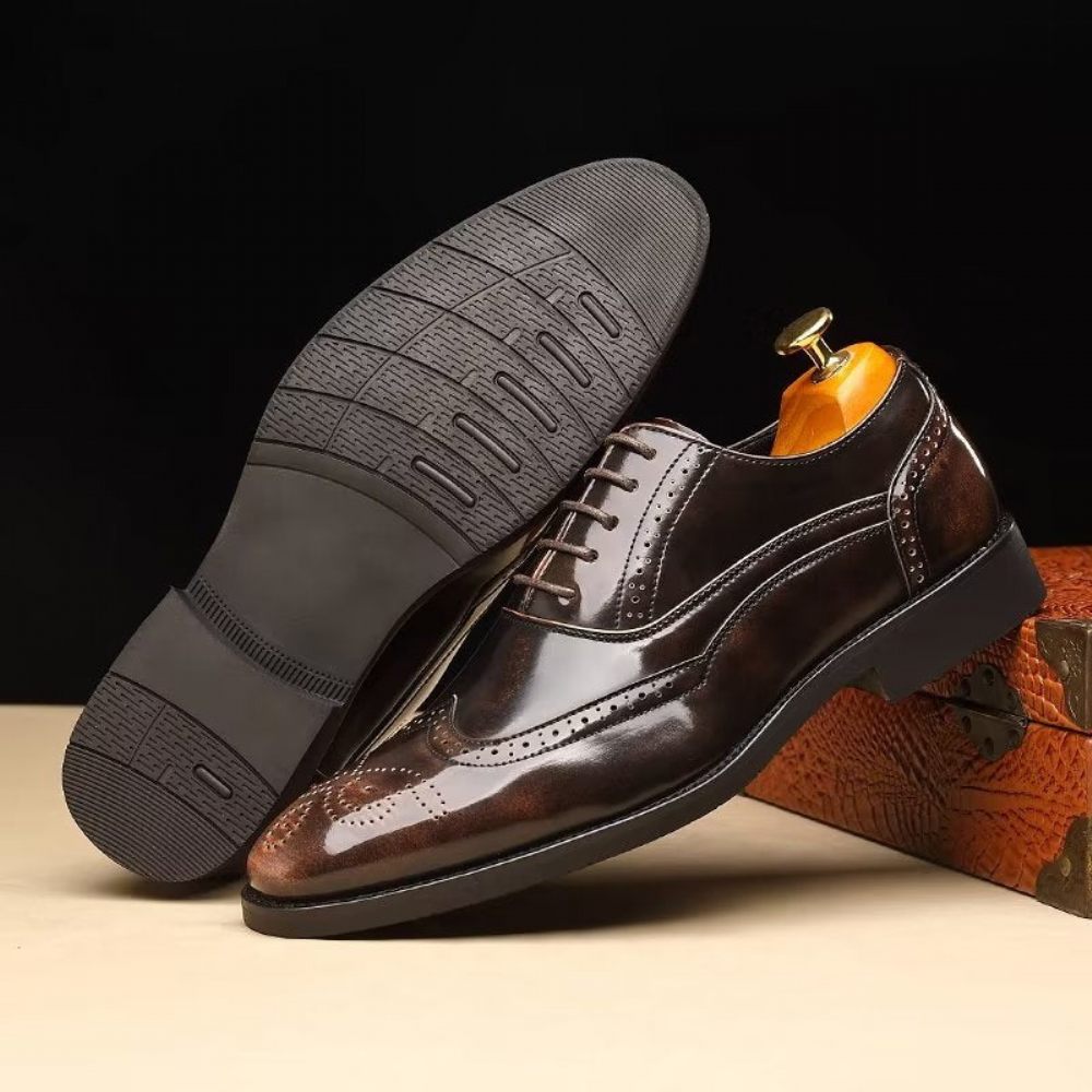 Chaussures Formelles Pour Hommes Habillées Oxford À Bout Pointu Opulentes - Café