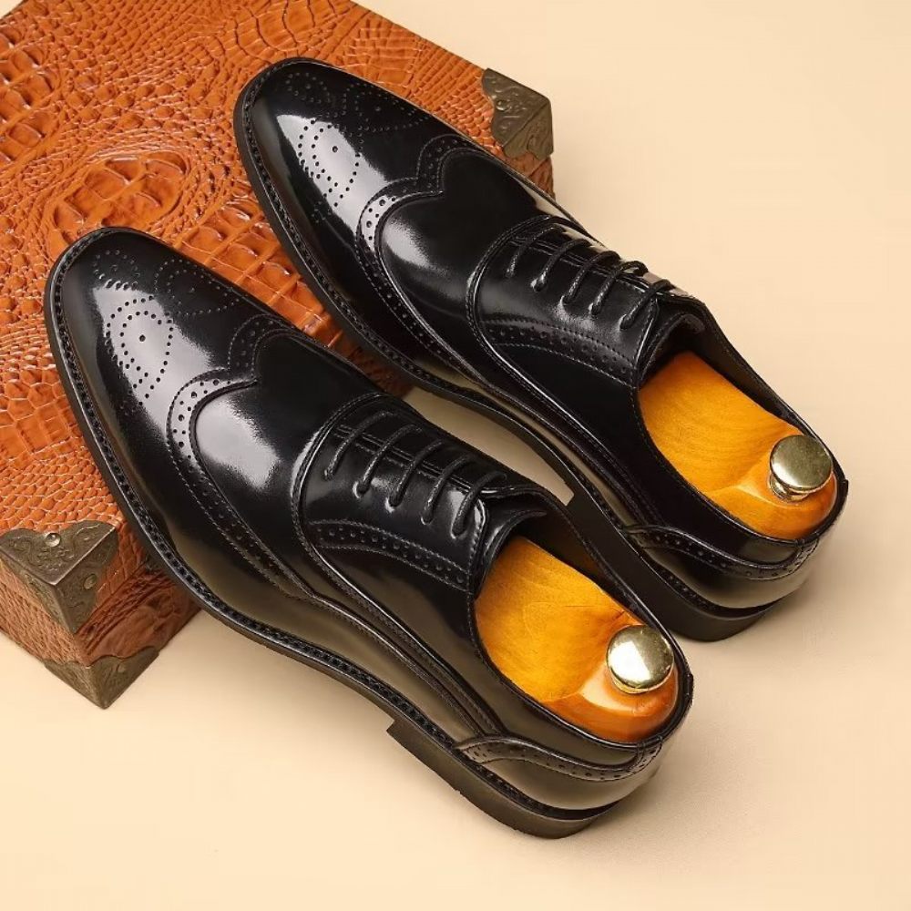 Chaussures Formelles Pour Hommes Habillées Oxford À Bout Pointu Opulentes - Noir