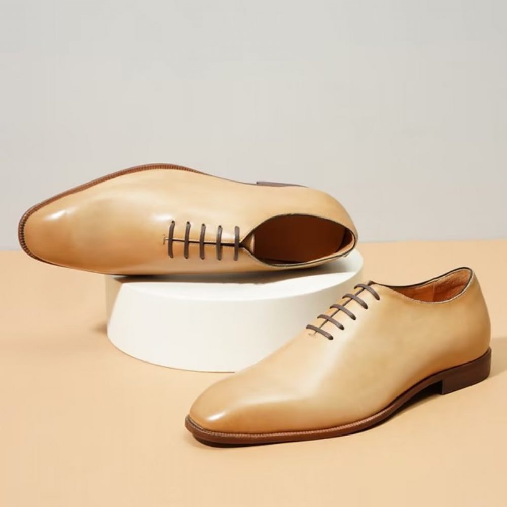 Chaussures Formelles Pour Hommes Habillées Oxford À Bout Rond Exotiques Opulentes - Beige