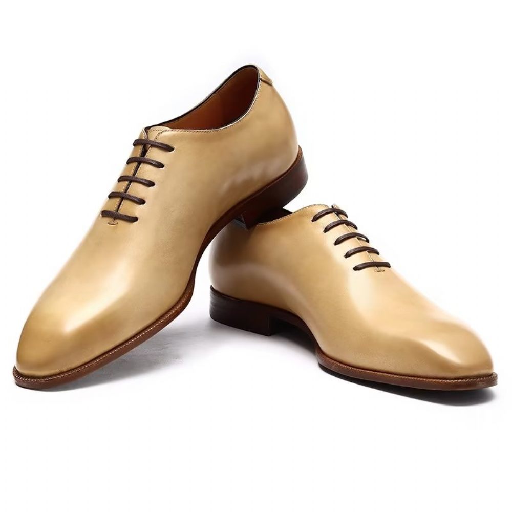 Chaussures Formelles Pour Hommes Habillées Oxford À Bout Rond Exotiques Opulentes - Beige