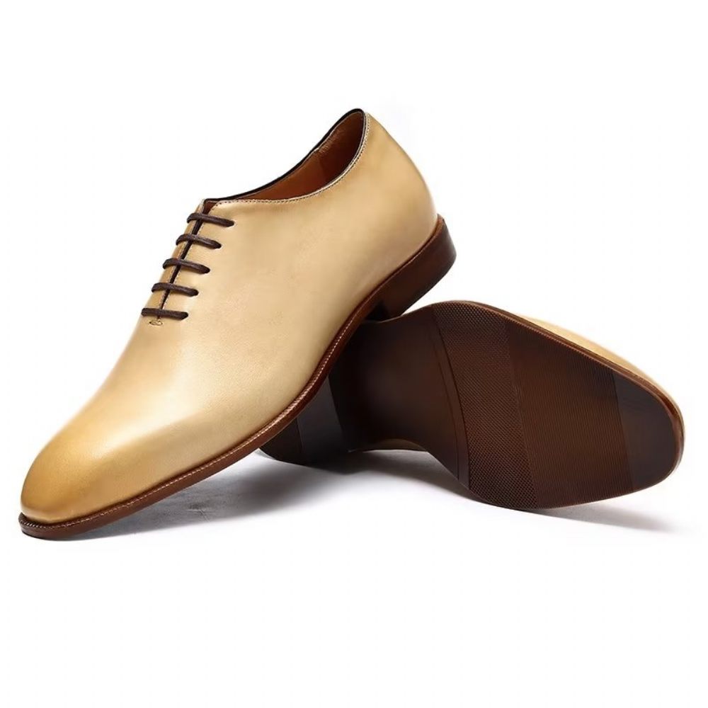 Chaussures Formelles Pour Hommes Habillées Oxford À Bout Rond Exotiques Opulentes - Beige