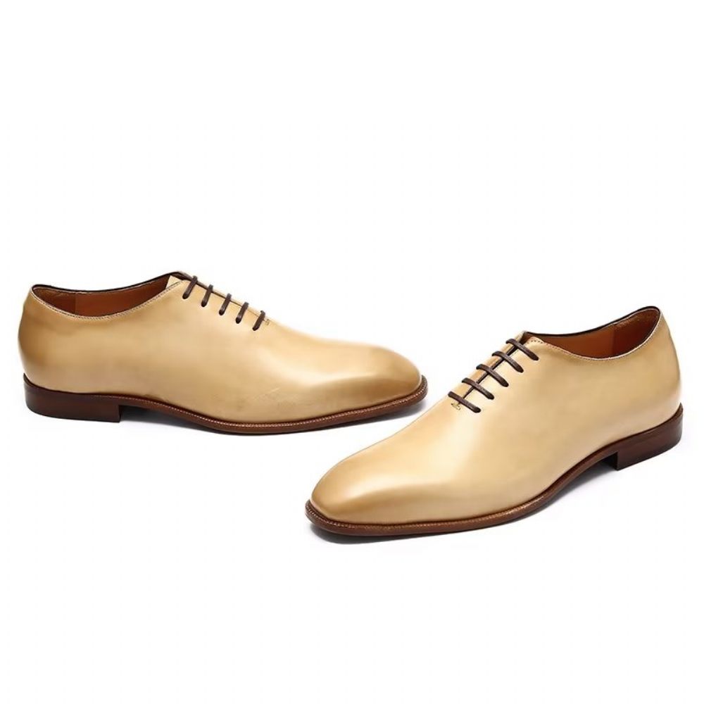 Chaussures Formelles Pour Hommes Habillées Oxford À Bout Rond Exotiques Opulentes - Beige