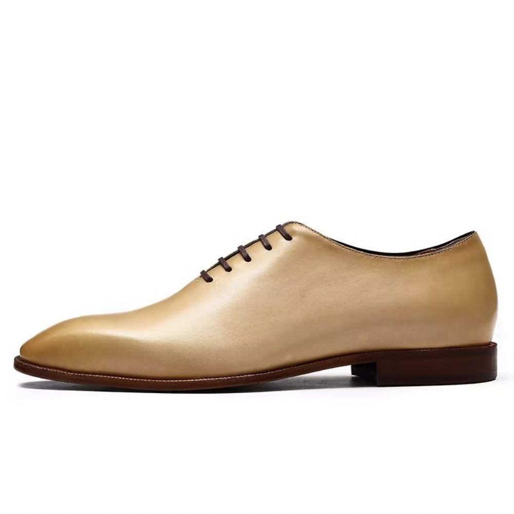 Chaussures Formelles Pour Hommes Habillées Oxford À Bout Rond Exotiques Opulentes - Beige