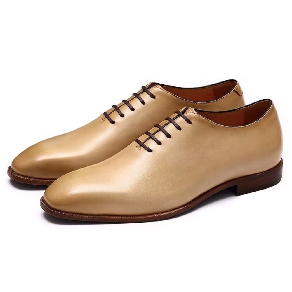 Chaussures Formelles Pour Hommes Habillées Oxford À Bout Rond Exotiques Opulentes - Beige