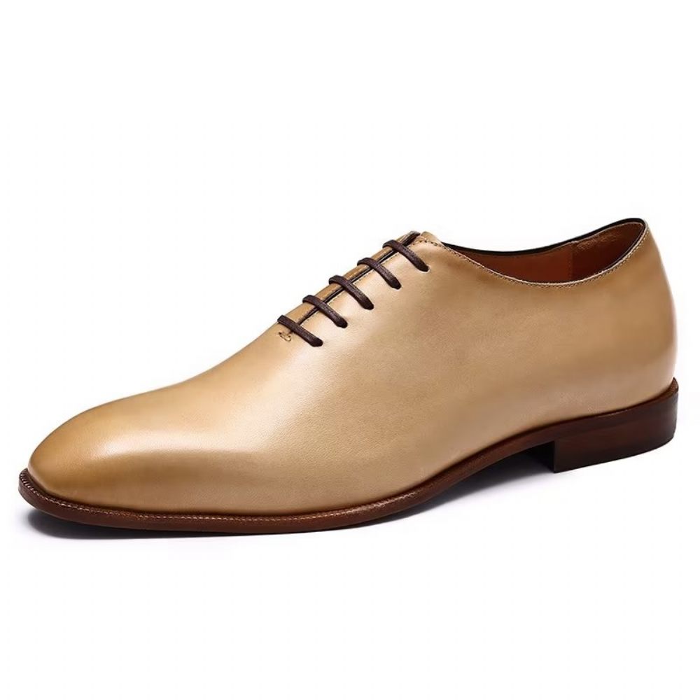 Chaussures Formelles Pour Hommes Habillées Oxford À Bout Rond Exotiques Opulentes - Beige