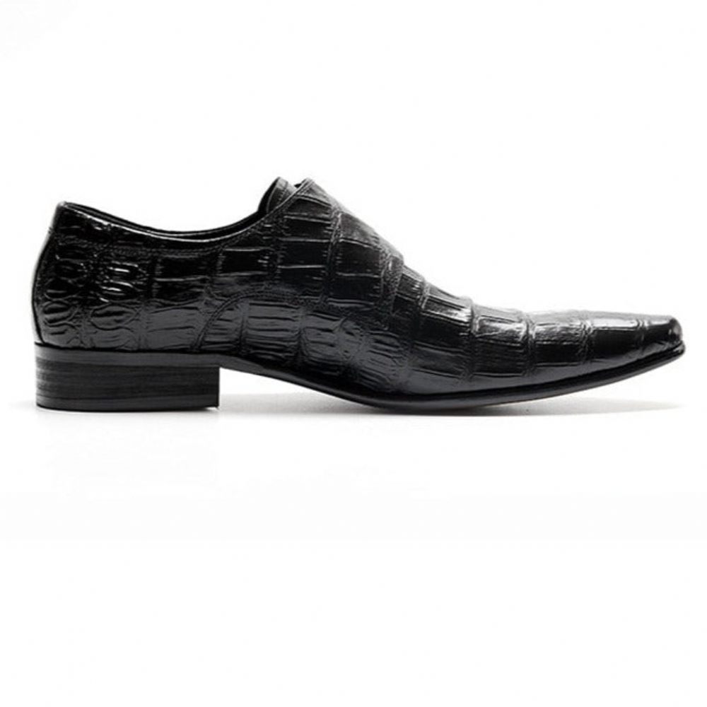 Chaussures Formelles Pour Hommes Habillées Oxford À Bracelet Cuir Crocodile Opulent - Noir