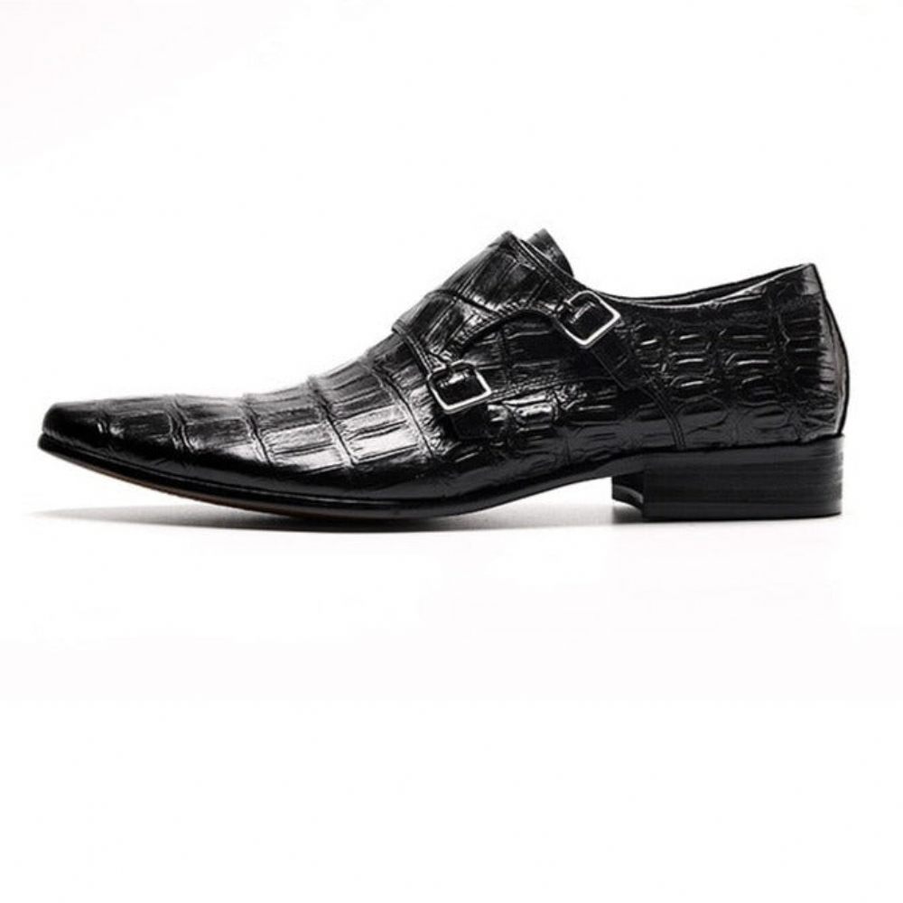 Chaussures Formelles Pour Hommes Habillées Oxford À Bracelet Cuir Crocodile Opulent - Noir