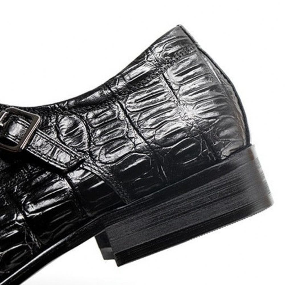 Chaussures Formelles Pour Hommes Habillées Oxford À Bracelet Cuir Crocodile Opulent - Noir