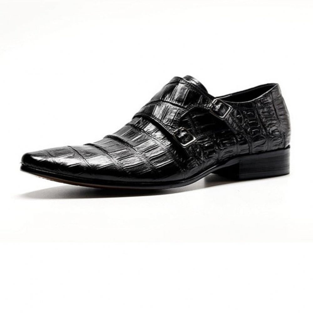 Chaussures Formelles Pour Hommes Habillées Oxford À Bracelet Cuir Crocodile Opulent - Noir