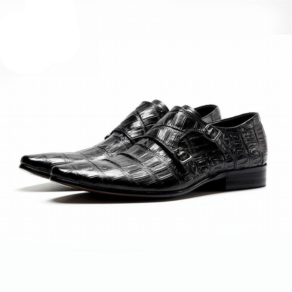 Chaussures Formelles Pour Hommes Habillées Oxford À Bracelet Cuir Crocodile Opulent - Noir