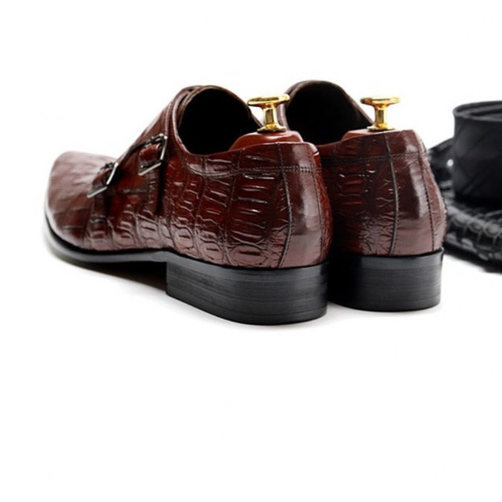 Chaussures Formelles Pour Hommes Habillées Oxford À Bracelet Cuir Crocodile Opulent - Rouge