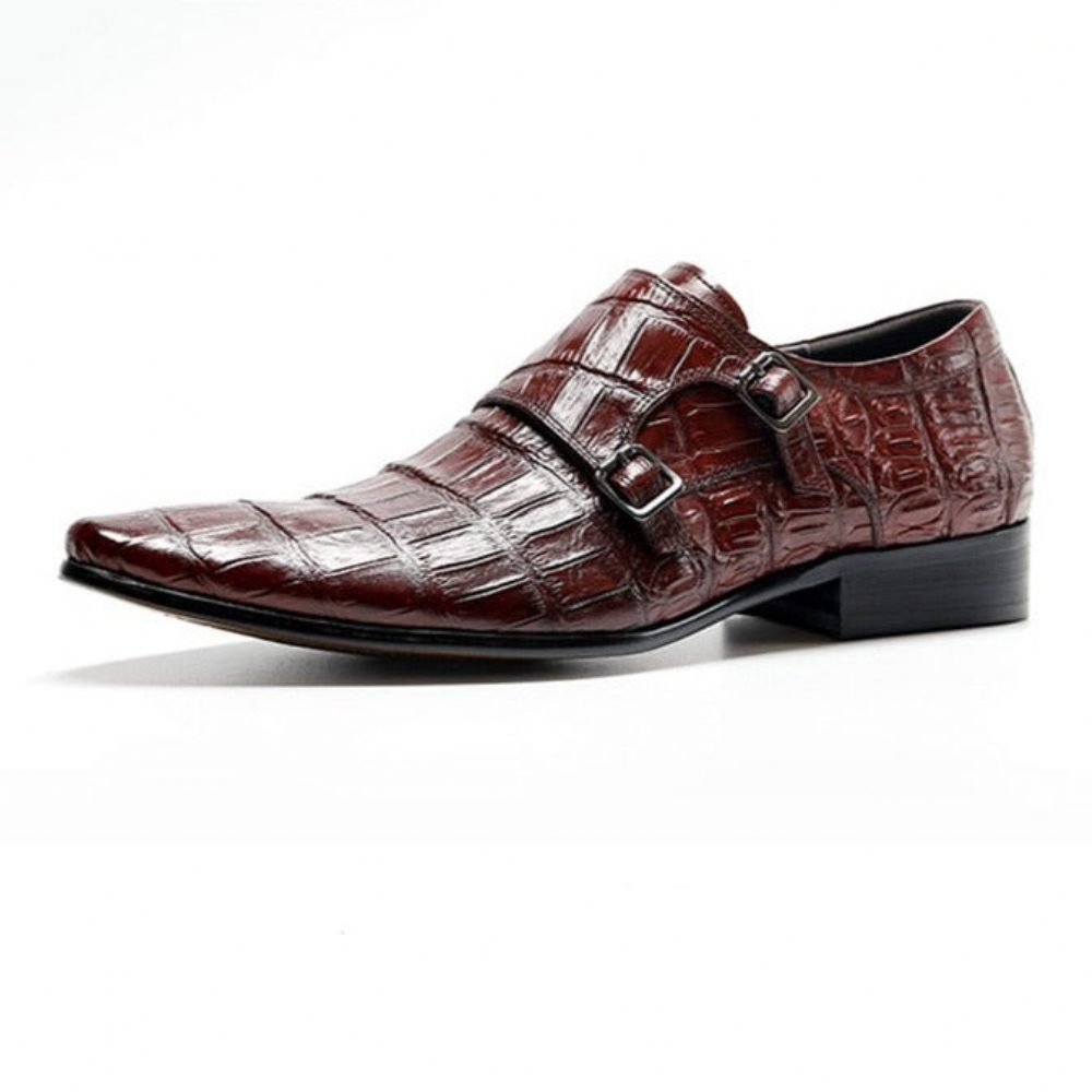 Chaussures Formelles Pour Hommes Habillées Oxford À Bracelet Cuir Crocodile Opulent - Rouge