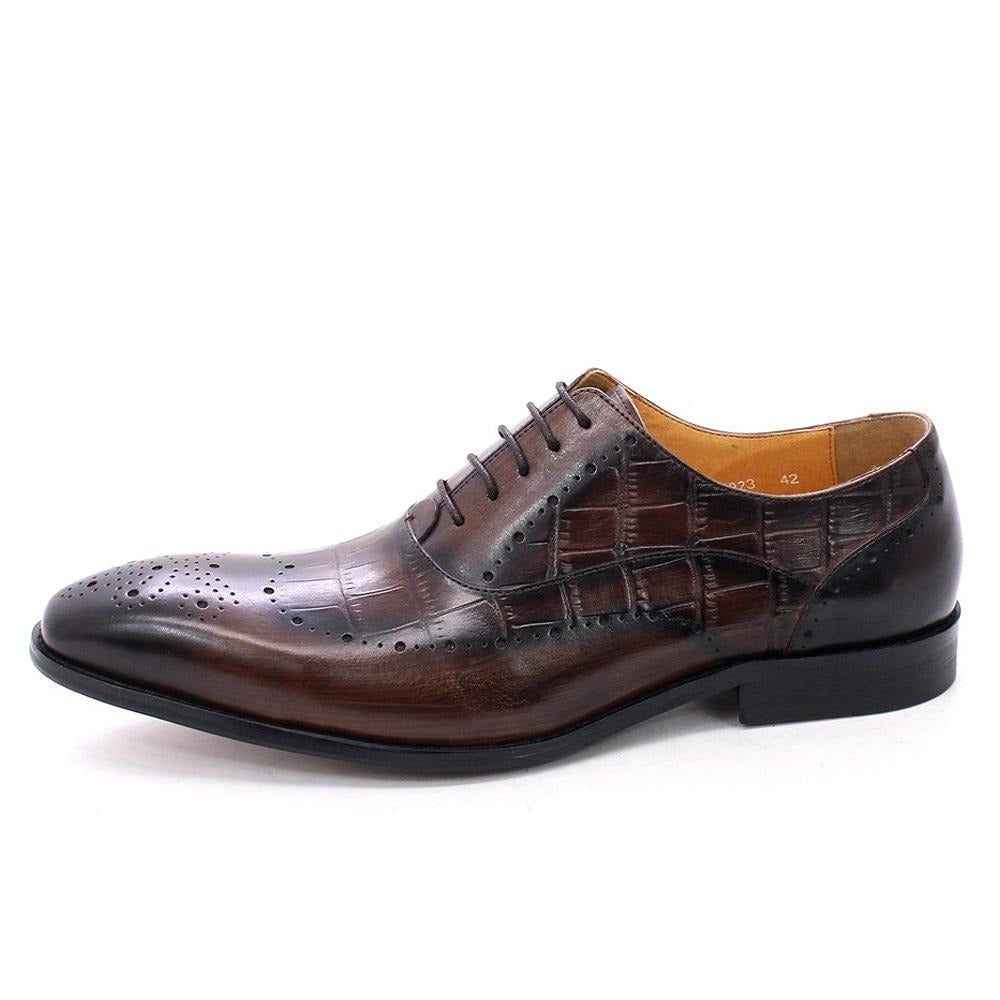 Chaussures Formelles Pour Hommes Habillées Oxford Brogue Cuir Crocodile Luxe - Café