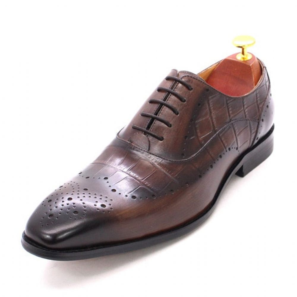 Chaussures Formelles Pour Hommes Habillées Oxford Brogue Cuir Crocodile Luxe - Café