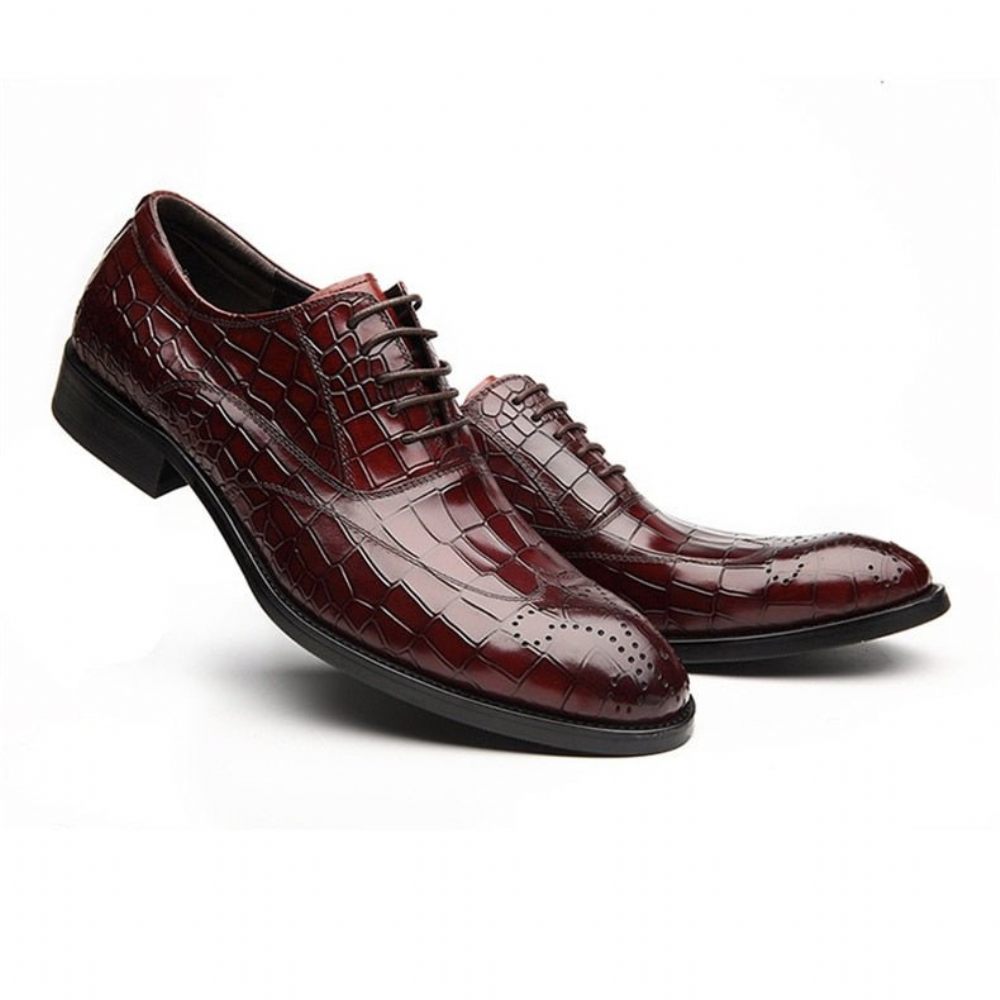 Chaussures Formelles Pour Hommes Habillées Oxford Classiques À Lacets - Rouge