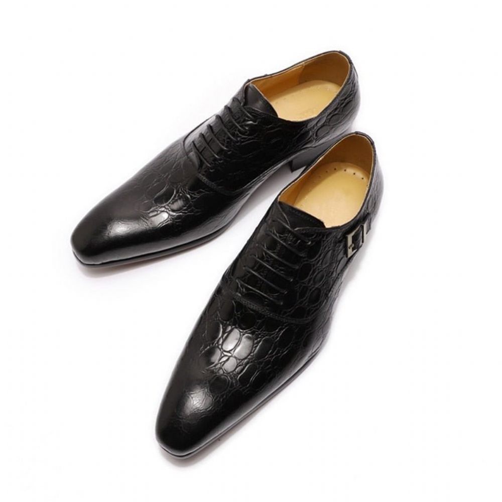 Chaussures Formelles Pour Hommes Habillées Oxford Cuir À Bout Pointu - Noir