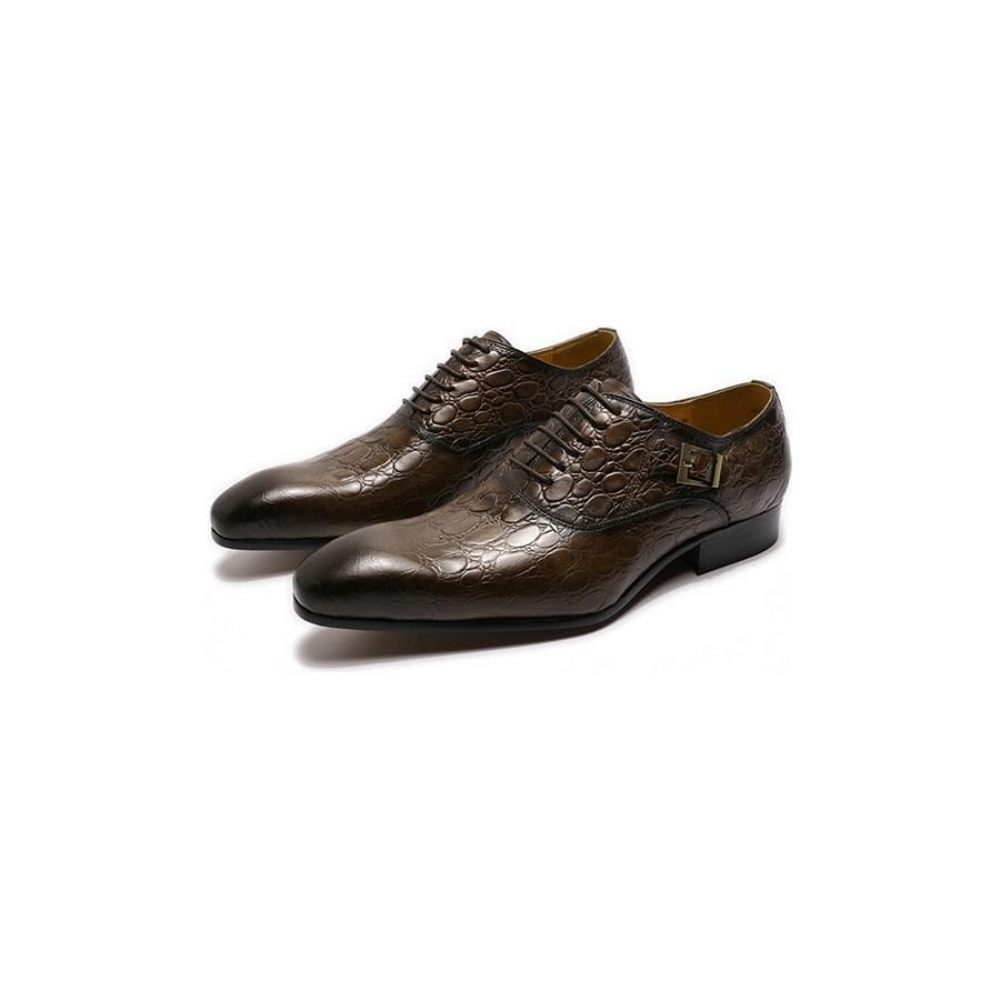 Chaussures Formelles Pour Hommes Habillées Oxford Cuir À Bout Pointu - Café