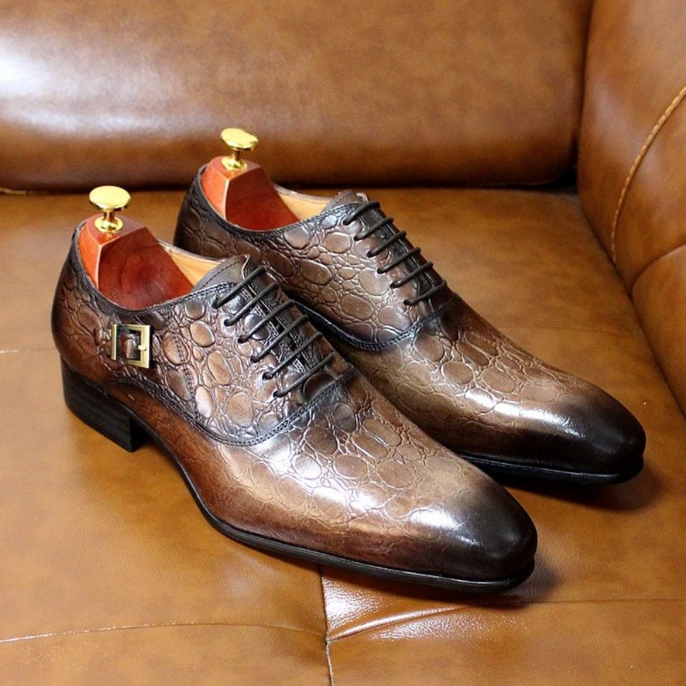 Chaussures Formelles Pour Hommes Habillées Oxford Cuir À Bout Pointu - Café