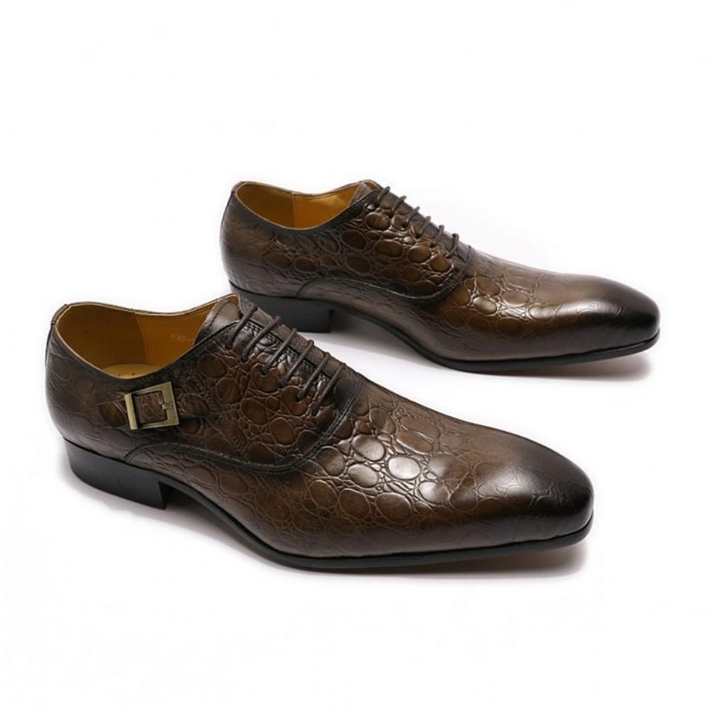 Chaussures Formelles Pour Hommes Habillées Oxford Cuir À Bout Pointu - Café