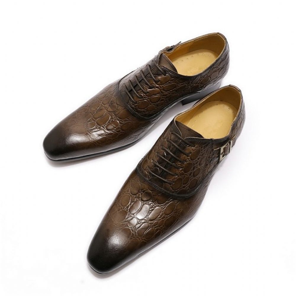 Chaussures Formelles Pour Hommes Habillées Oxford Cuir À Bout Pointu - Café