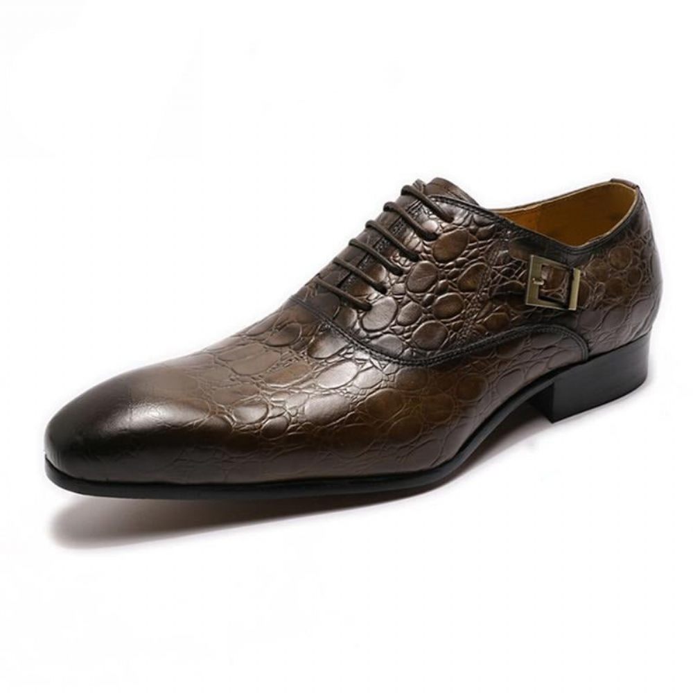 Chaussures Formelles Pour Hommes Habillées Oxford Cuir À Bout Pointu - Café