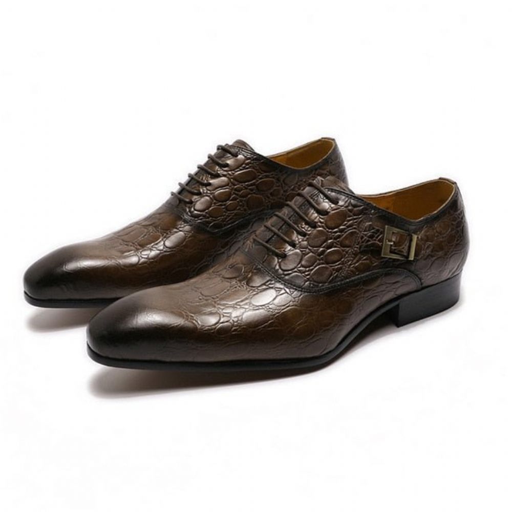 Chaussures Formelles Pour Hommes Habillées Oxford Cuir À Bout Pointu - Café