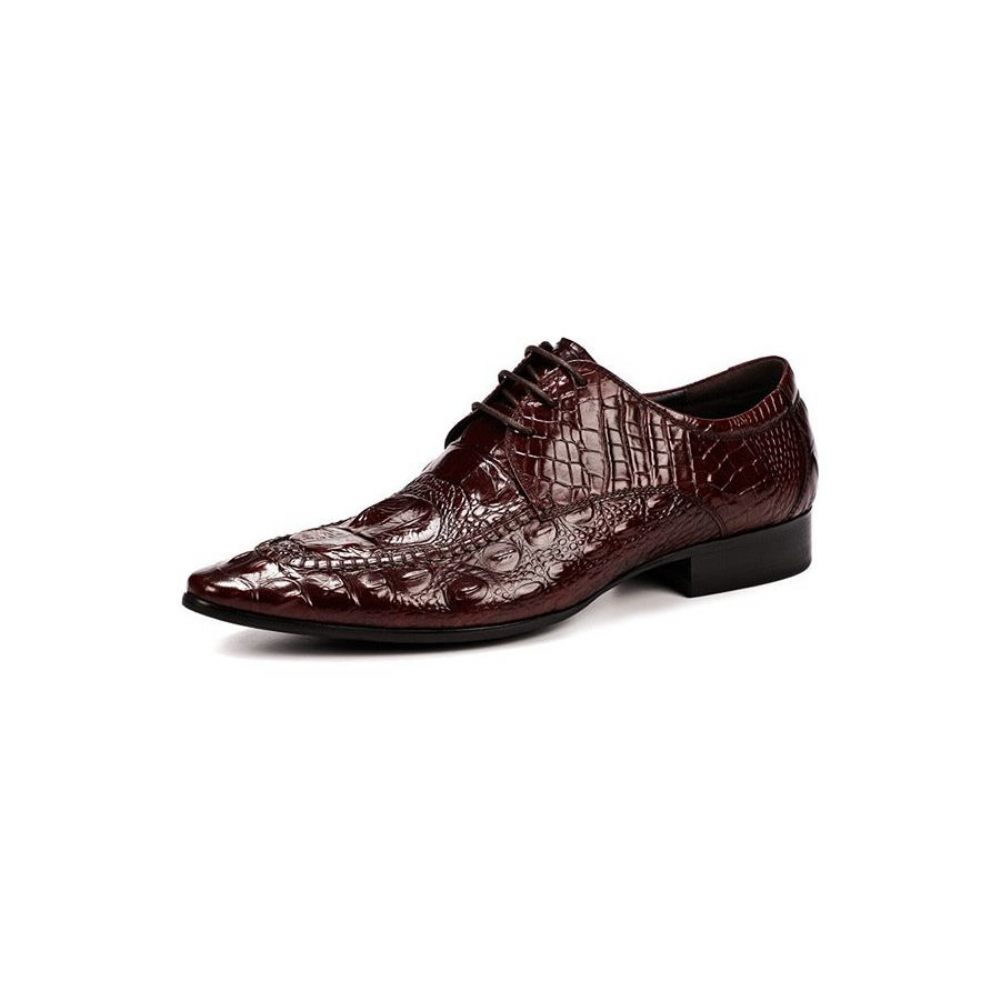 Chaussures Formelles Pour Hommes Habillées Oxford Cuir Crocodile Luxe - Rouge