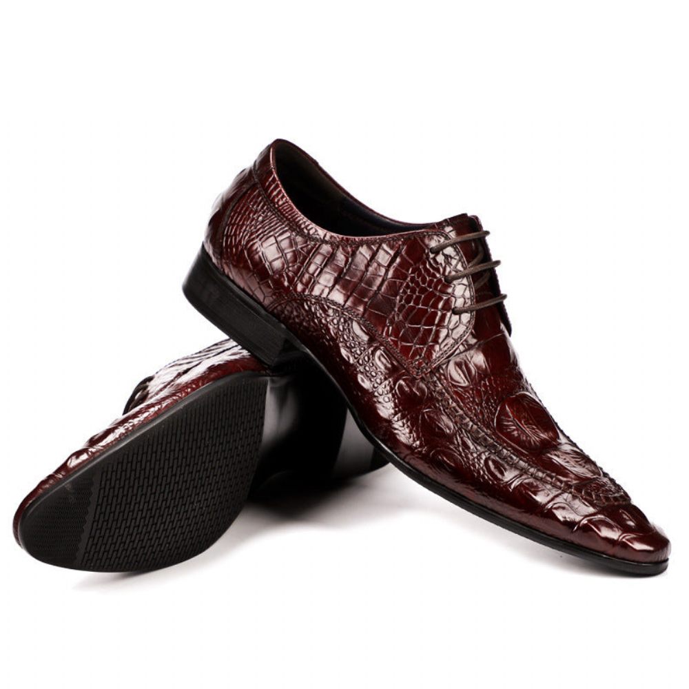 Chaussures Formelles Pour Hommes Habillées Oxford Cuir Crocodile Luxe - Rouge