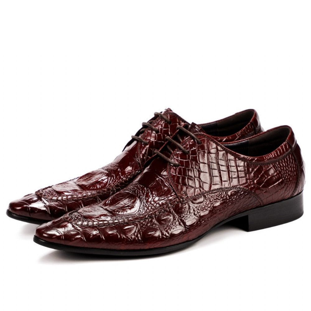 Chaussures Formelles Pour Hommes Habillées Oxford Cuir Crocodile Luxe - Rouge