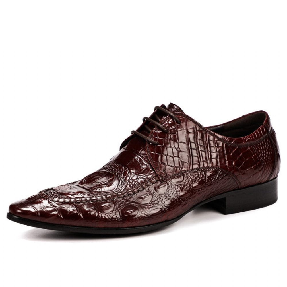 Chaussures Formelles Pour Hommes Habillées Oxford Cuir Crocodile Luxe - Rouge