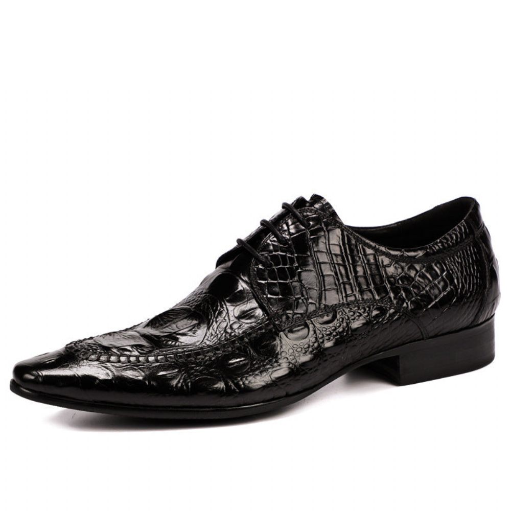 Chaussures Formelles Pour Hommes Habillées Oxford Cuir Crocodile Luxe - Noir