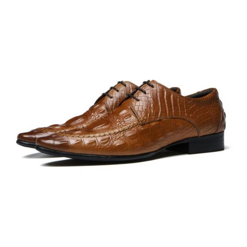 Chaussures Formelles Pour Hommes Habillées Oxford Cuir Crocodile Luxe - Marron