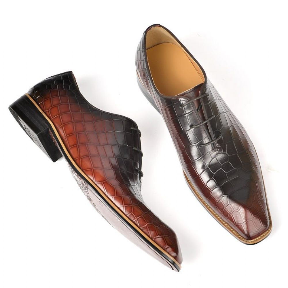 Chaussures Formelles Pour Hommes Habillées Oxford Cuir Gaufré Croco - Café