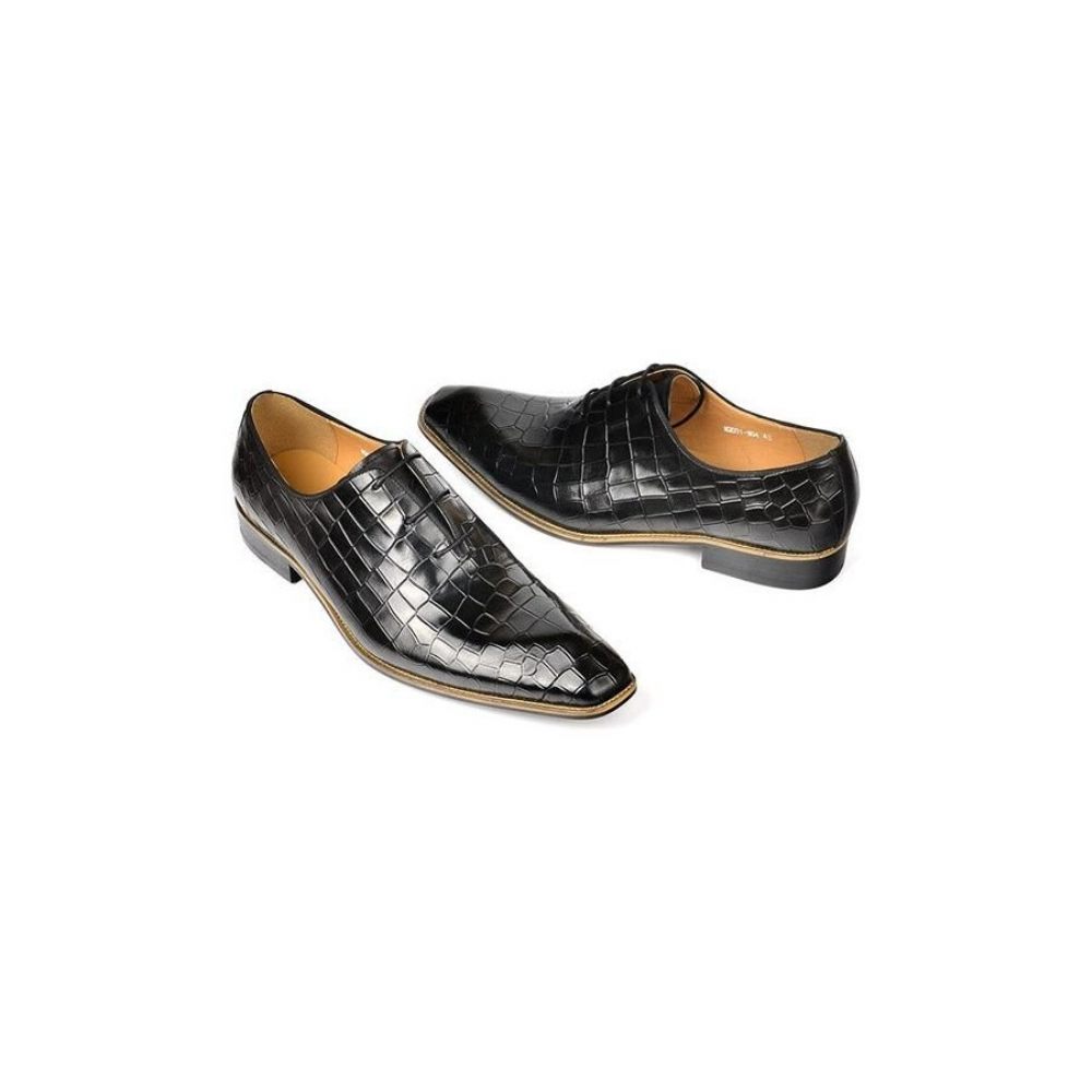 Chaussures Formelles Pour Hommes Habillées Oxford Cuir Gaufré Croco - Noir