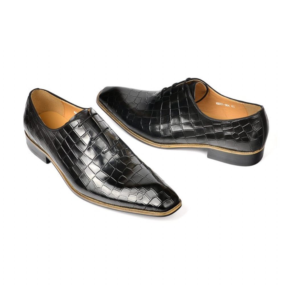 Chaussures Formelles Pour Hommes Habillées Oxford Cuir Gaufré Croco - Noir