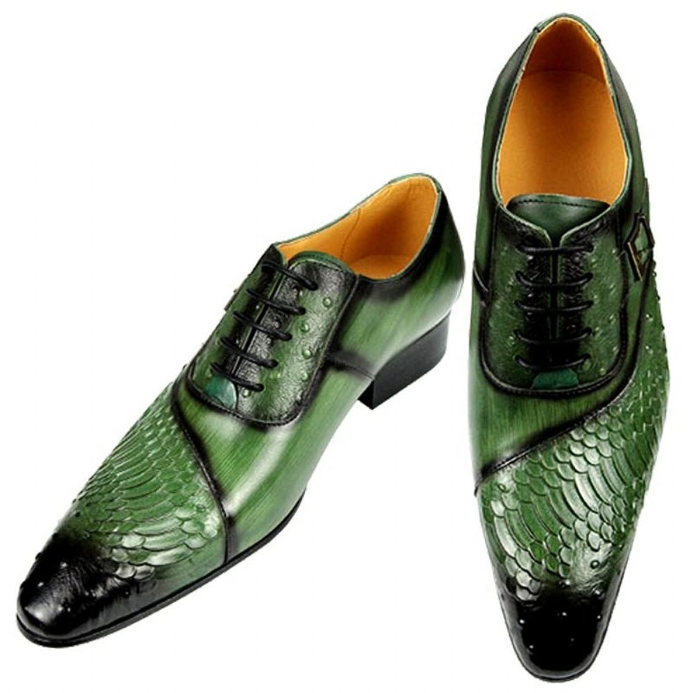 Chaussures Formelles Pour Hommes Habillées Oxford Cuir Luxe - Vert