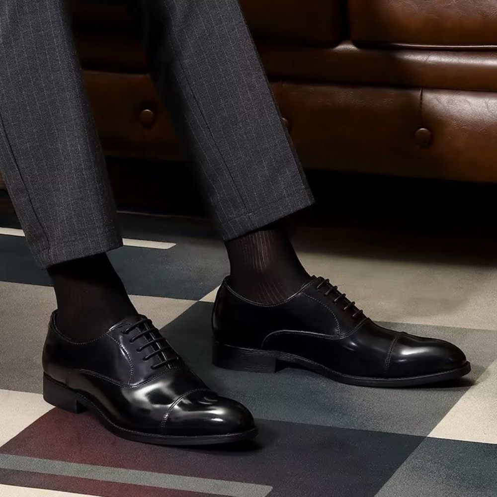 Chaussures Formelles Pour Hommes Habillées Oxford Cuir Luxe À Bout Rond - Noir