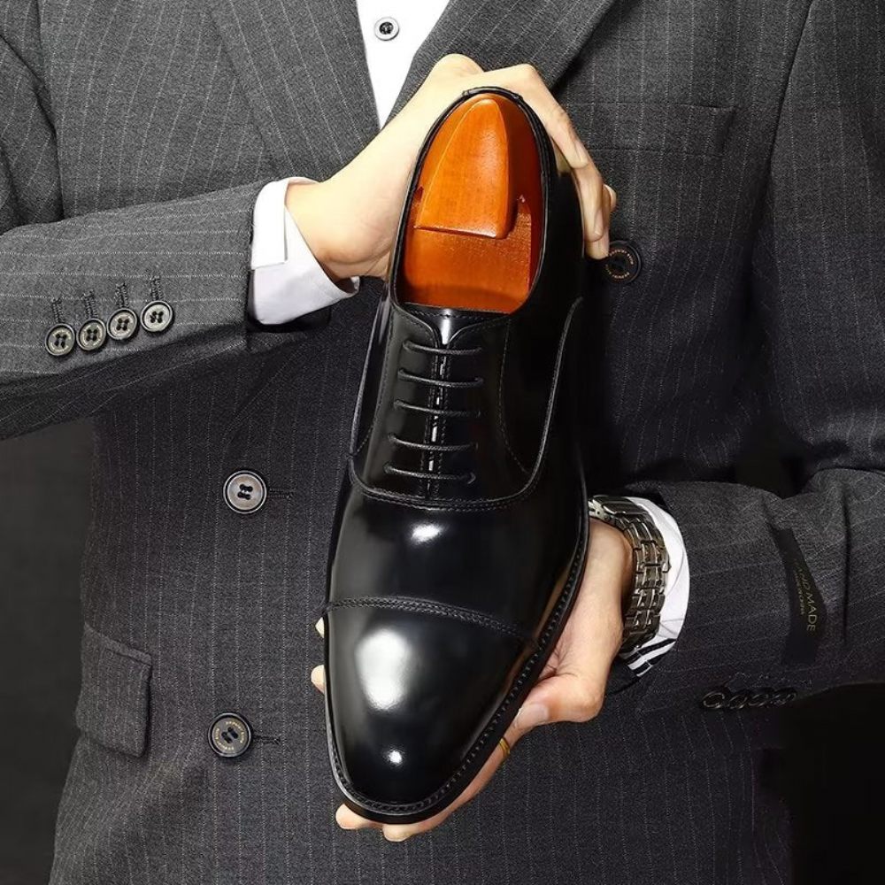 Chaussures Formelles Pour Hommes Habillées Oxford Cuir Luxe À Bout Rond - Noir