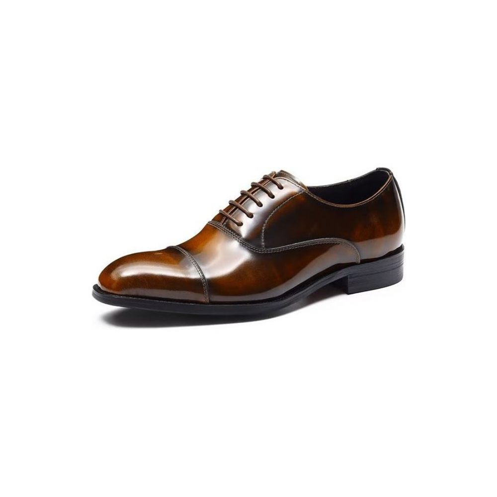 Chaussures Formelles Pour Hommes Habillées Oxford Cuir Luxe À Bout Rond - Café