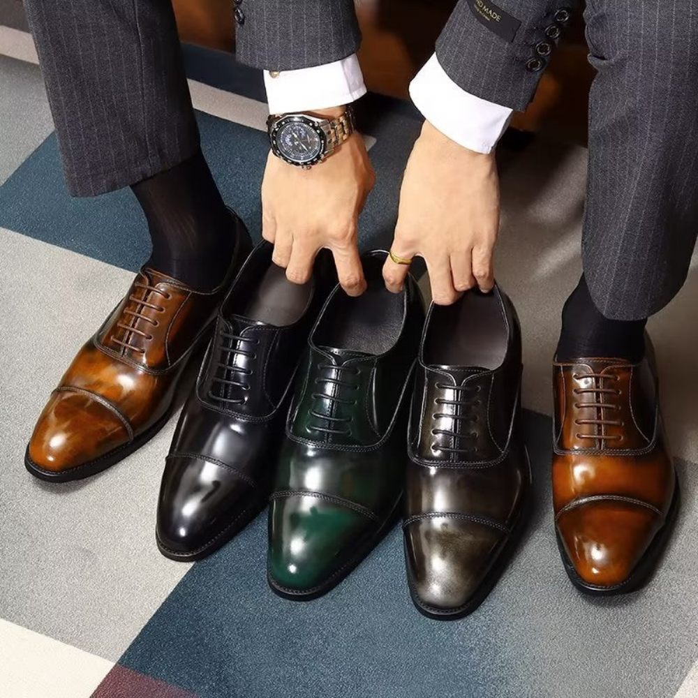 Chaussures Formelles Pour Hommes Habillées Oxford Cuir Luxe À Bout Rond - Café