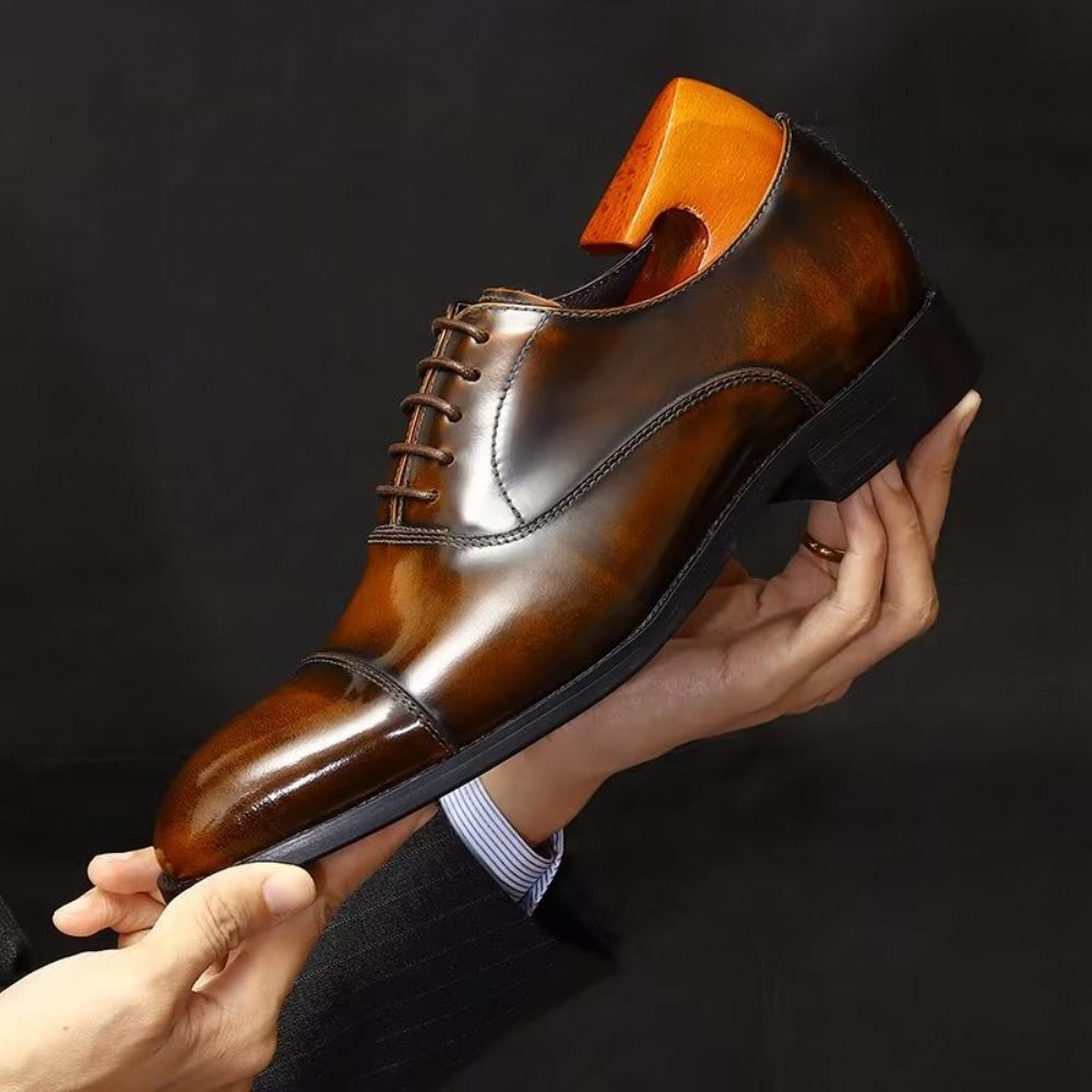 Chaussures Formelles Pour Hommes Habillées Oxford Cuir Luxe À Bout Rond - Café