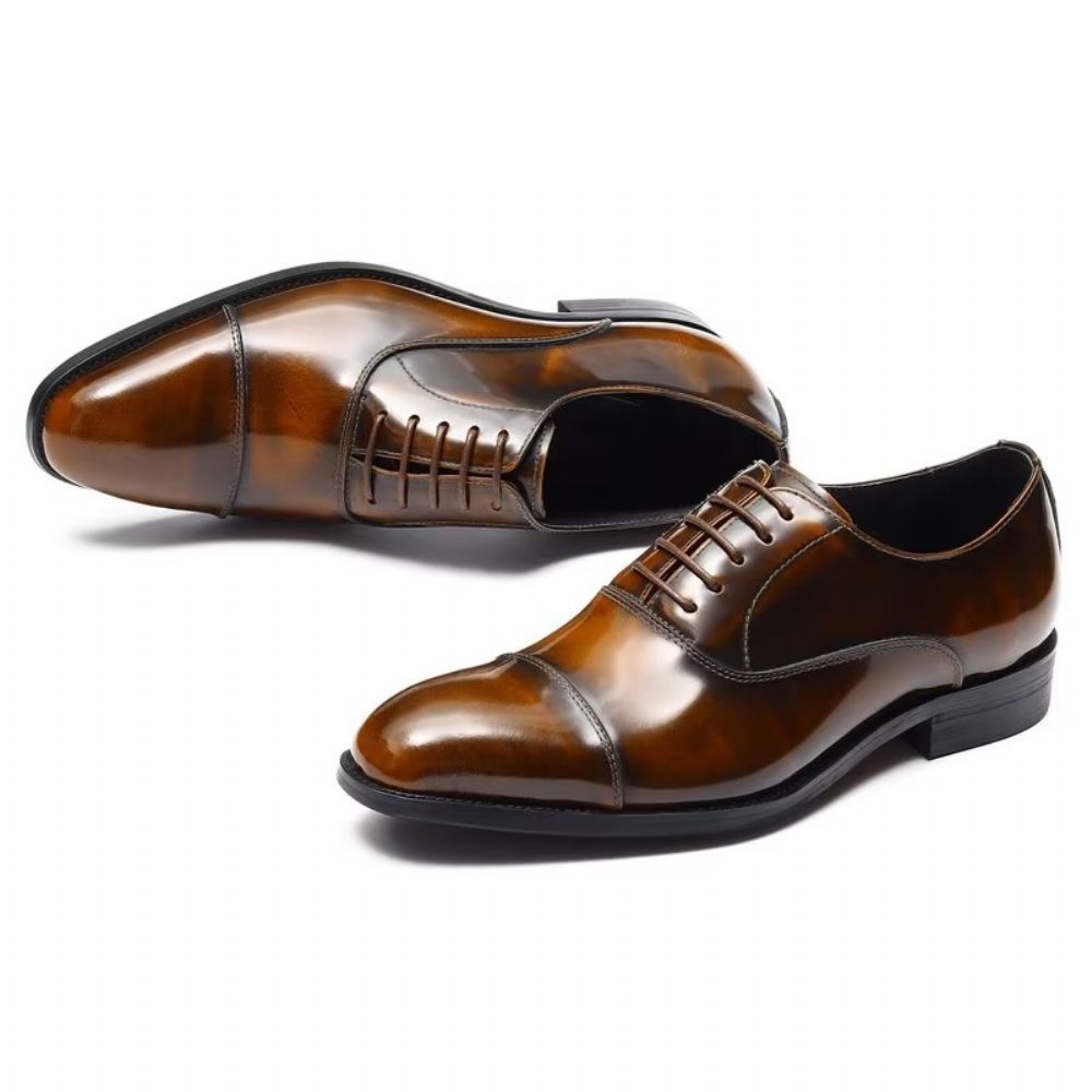 Chaussures Formelles Pour Hommes Habillées Oxford Cuir Luxe À Bout Rond - Café