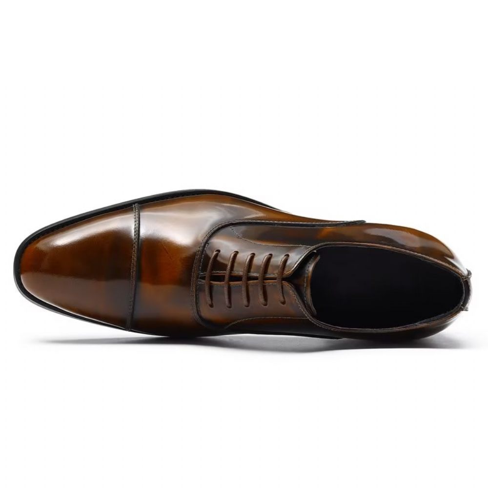 Chaussures Formelles Pour Hommes Habillées Oxford Cuir Luxe À Bout Rond - Café