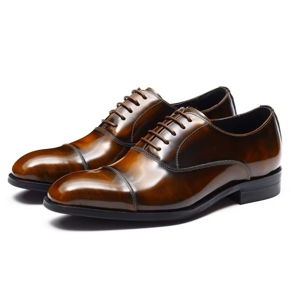 Chaussures Formelles Pour Hommes Habillées Oxford Cuir Luxe À Bout Rond - Café