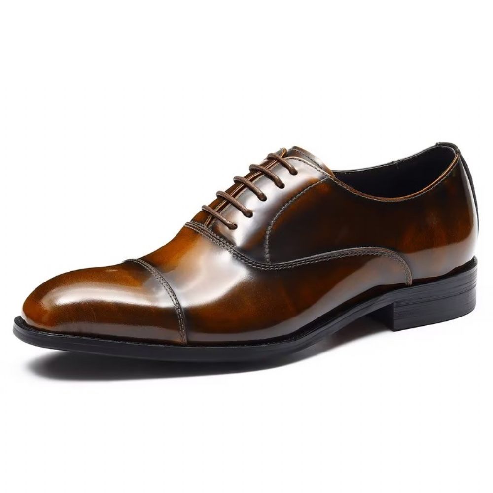 Chaussures Formelles Pour Hommes Habillées Oxford Cuir Luxe À Bout Rond - Café