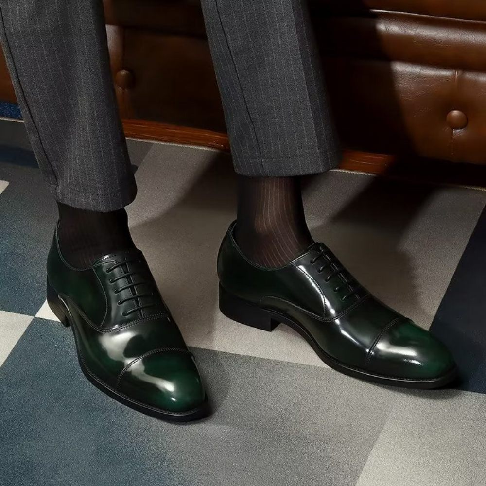 Chaussures Formelles Pour Hommes Habillées Oxford Cuir Luxe À Bout Rond - Vert